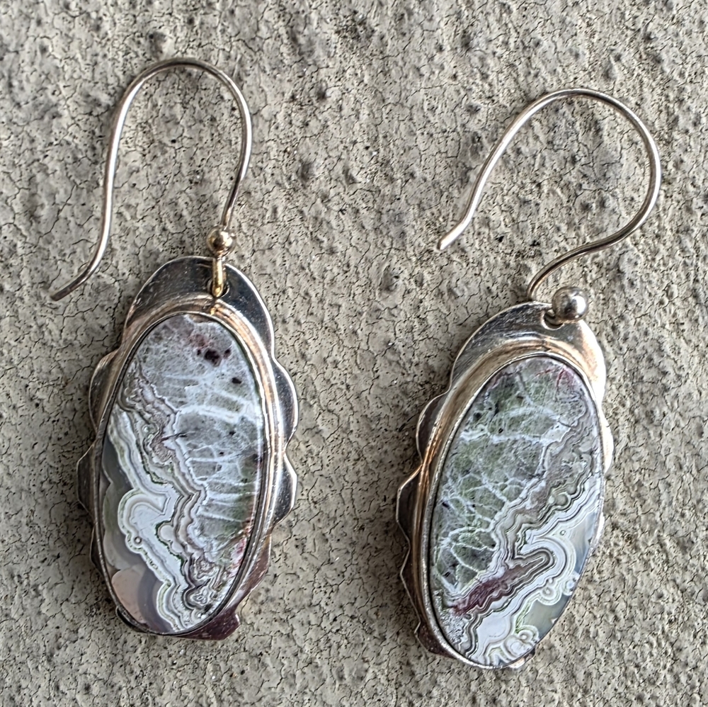 Crazy Lace Agate Gemstone Earrings in 925 Sterling Silver